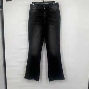Flying monkey high rise boot black distressed hem stretch denim jeans